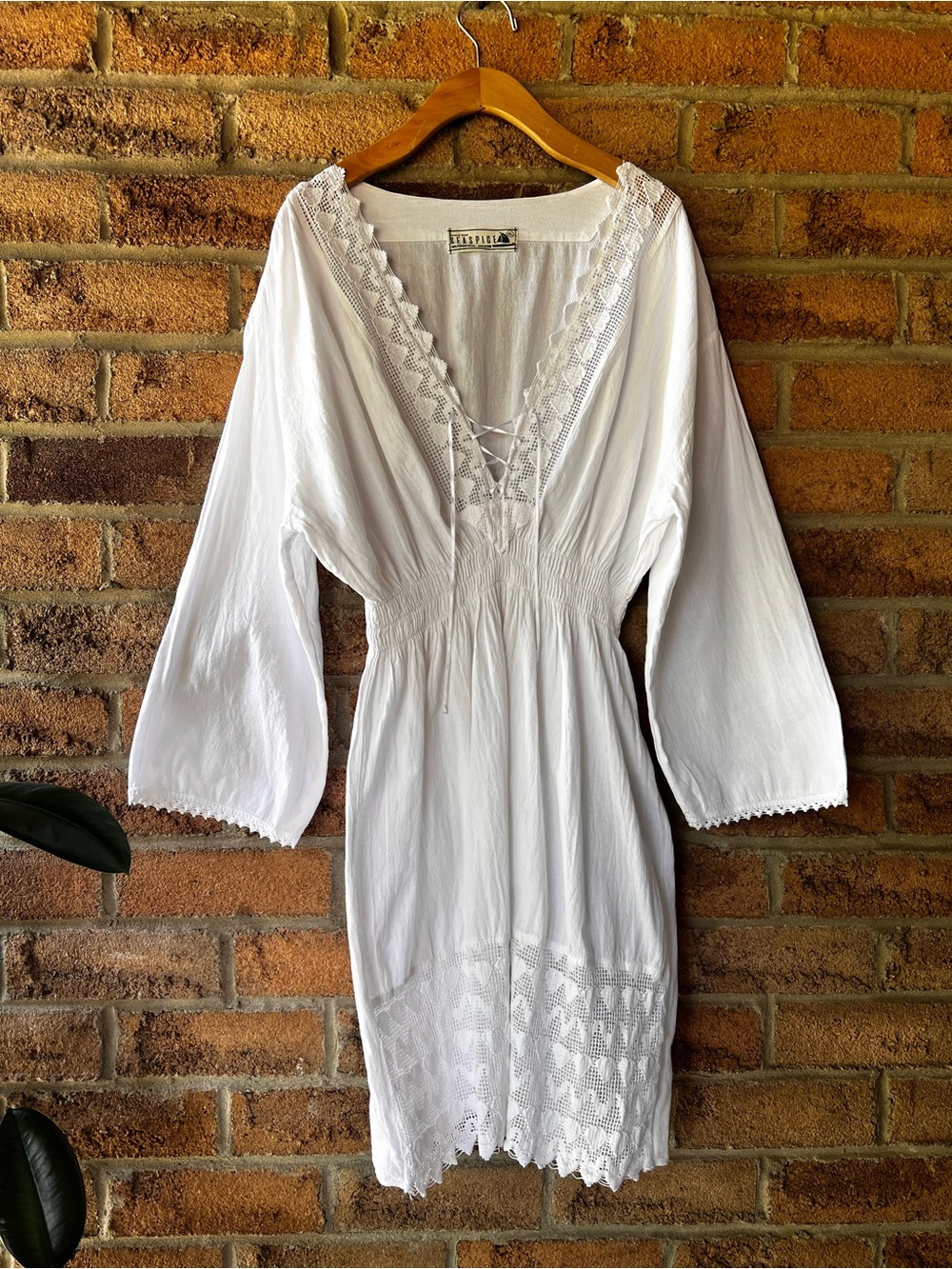 SEASPICE 100% Peruvian Cotton White Crochet Lace Boho Dress